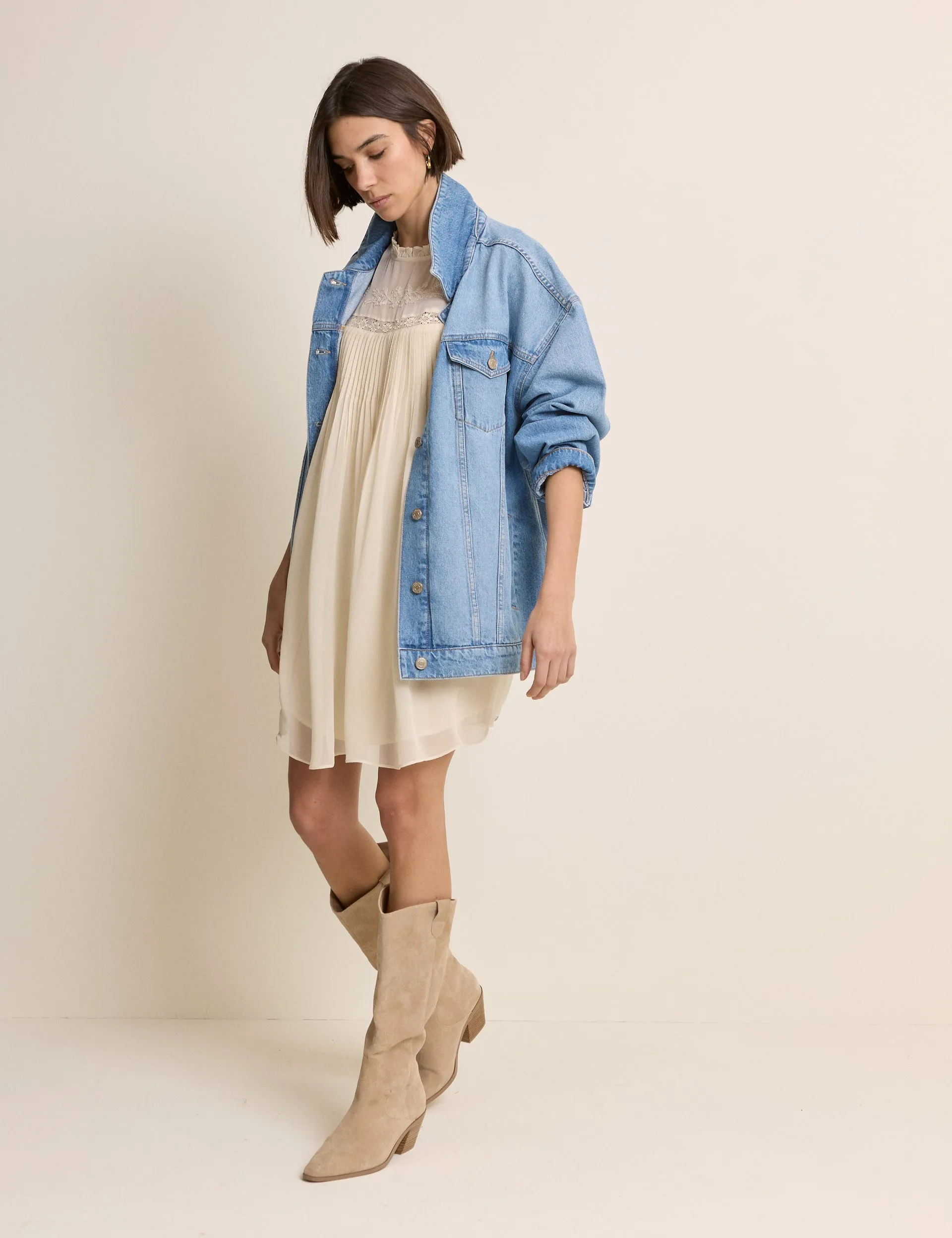 White Pintuck Lace Trim Tally Mini Dress sold by Nobody's Child product image thumbnail 4
