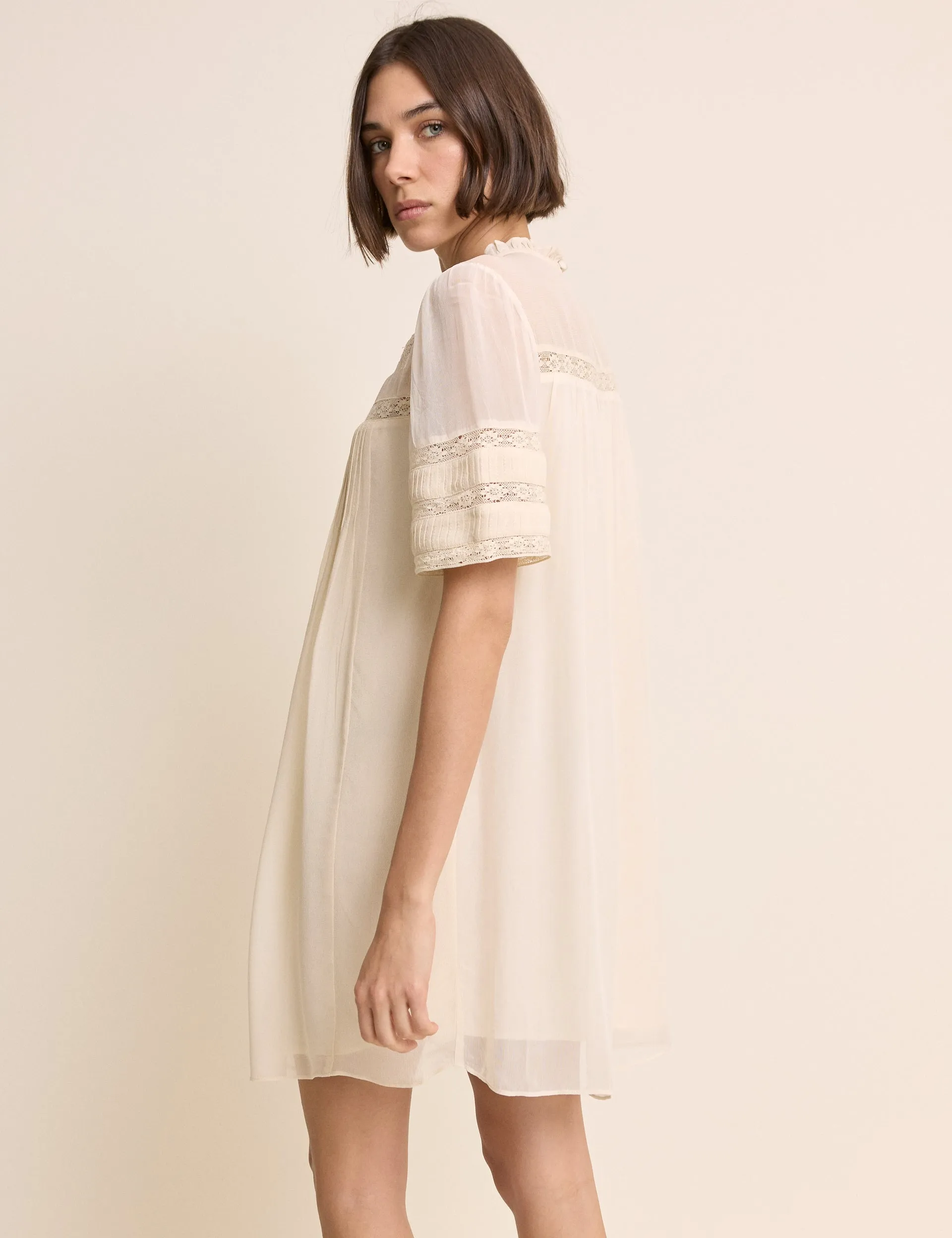 White Pintuck Lace Trim Tally Mini Dress sold by Nobody's Child product image thumbnail 5