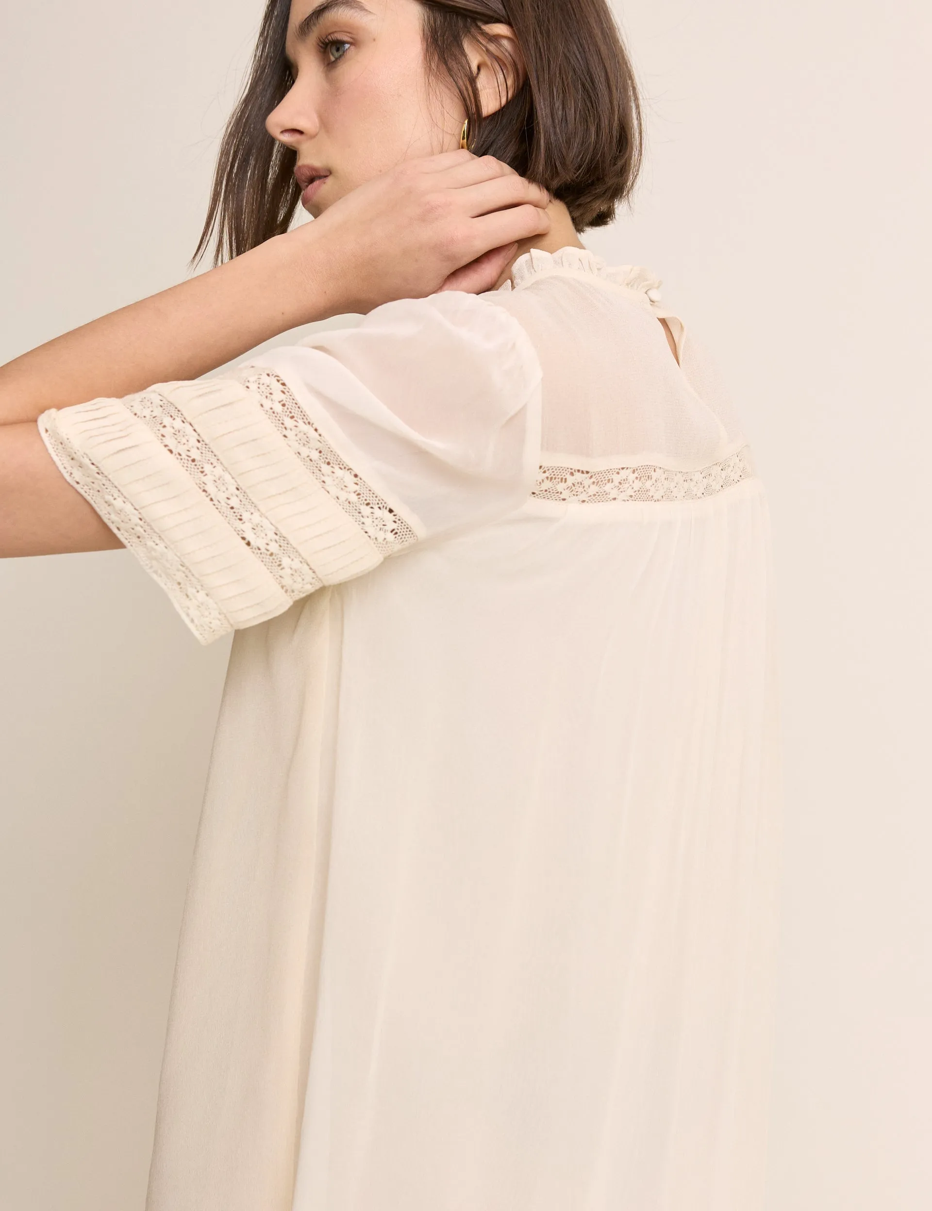 White Pintuck Lace Trim Tally Mini Dress sold by Nobody's Child product image thumbnail 3