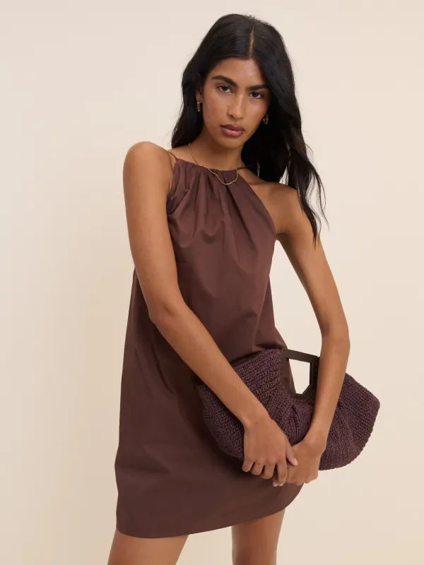 Brown Halterneck Alessia Mini Dress made by Nobody's Child