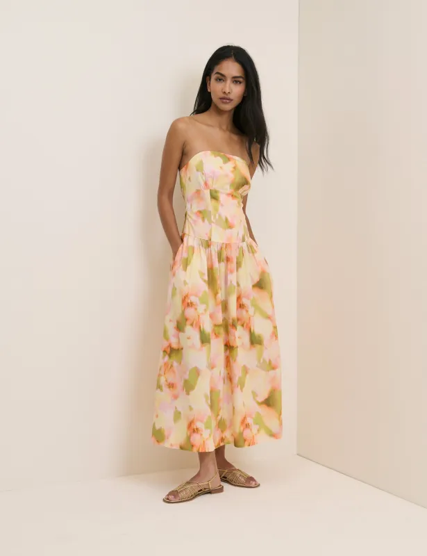 Abstract Floral Panelled Bandeau Amana Midi Dress made by Nobody's Child