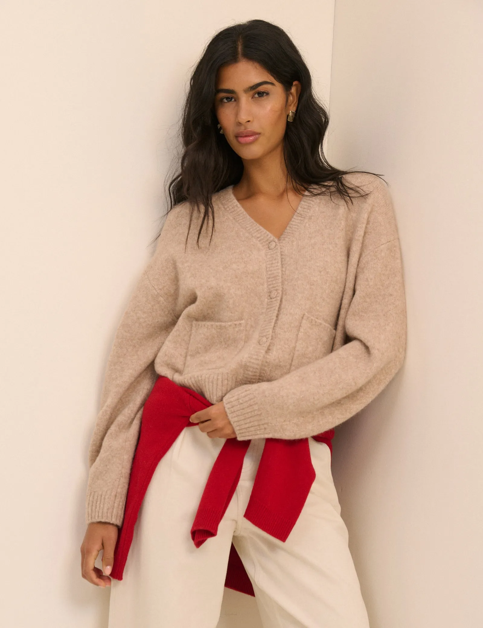 Beige V-Neck Pocket Cardigan sold by Nobody's Child product image thumbnail 3