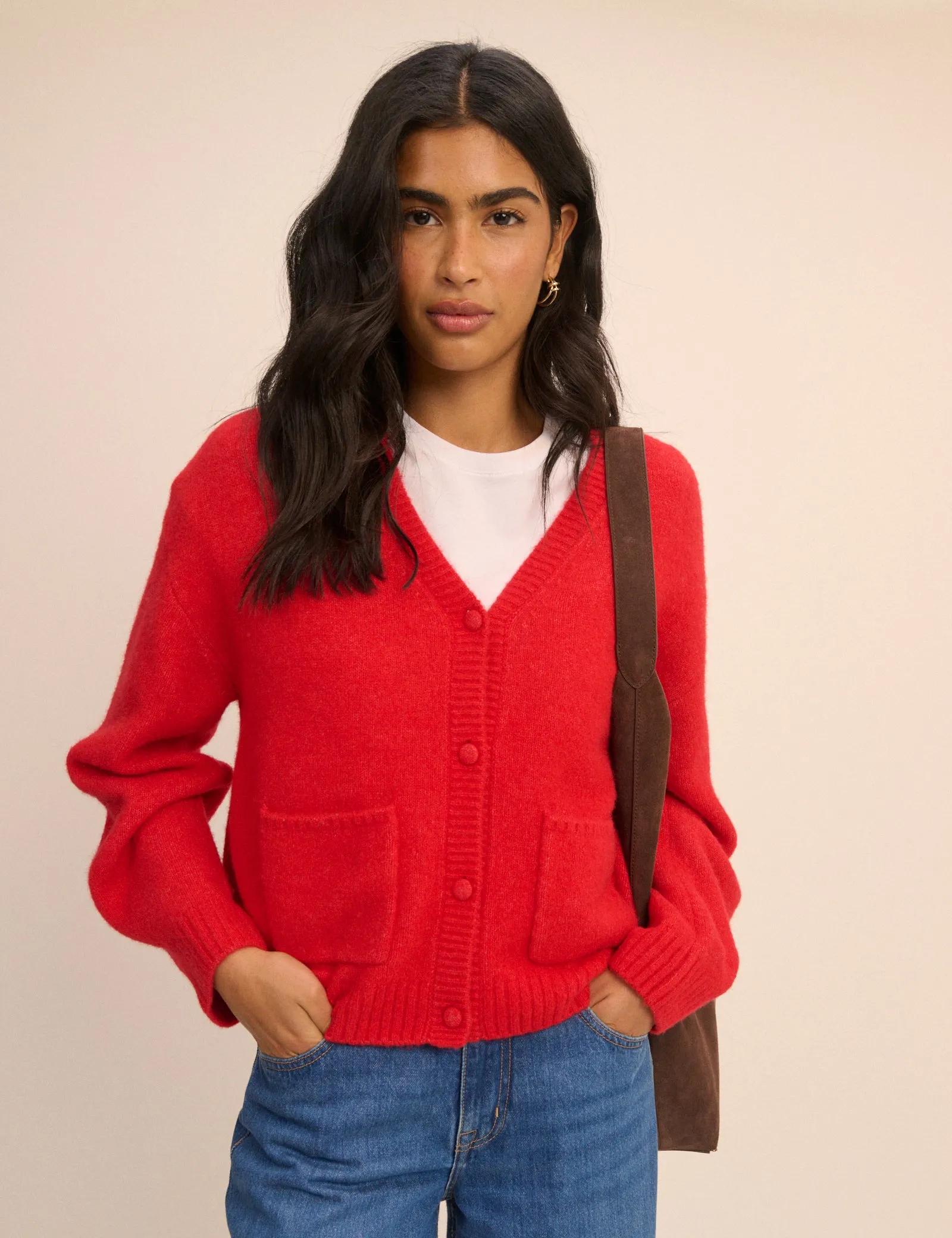 Red V-Neck Pocket Cardigan sold by Nobody's Child product image thumbnail 4