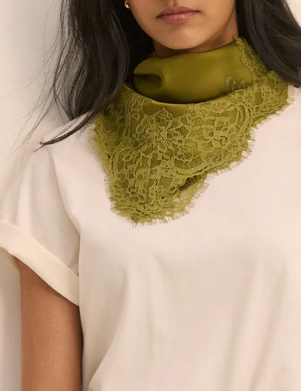 Olive Green Lace Trim Square Scarf made by Nobody's Child