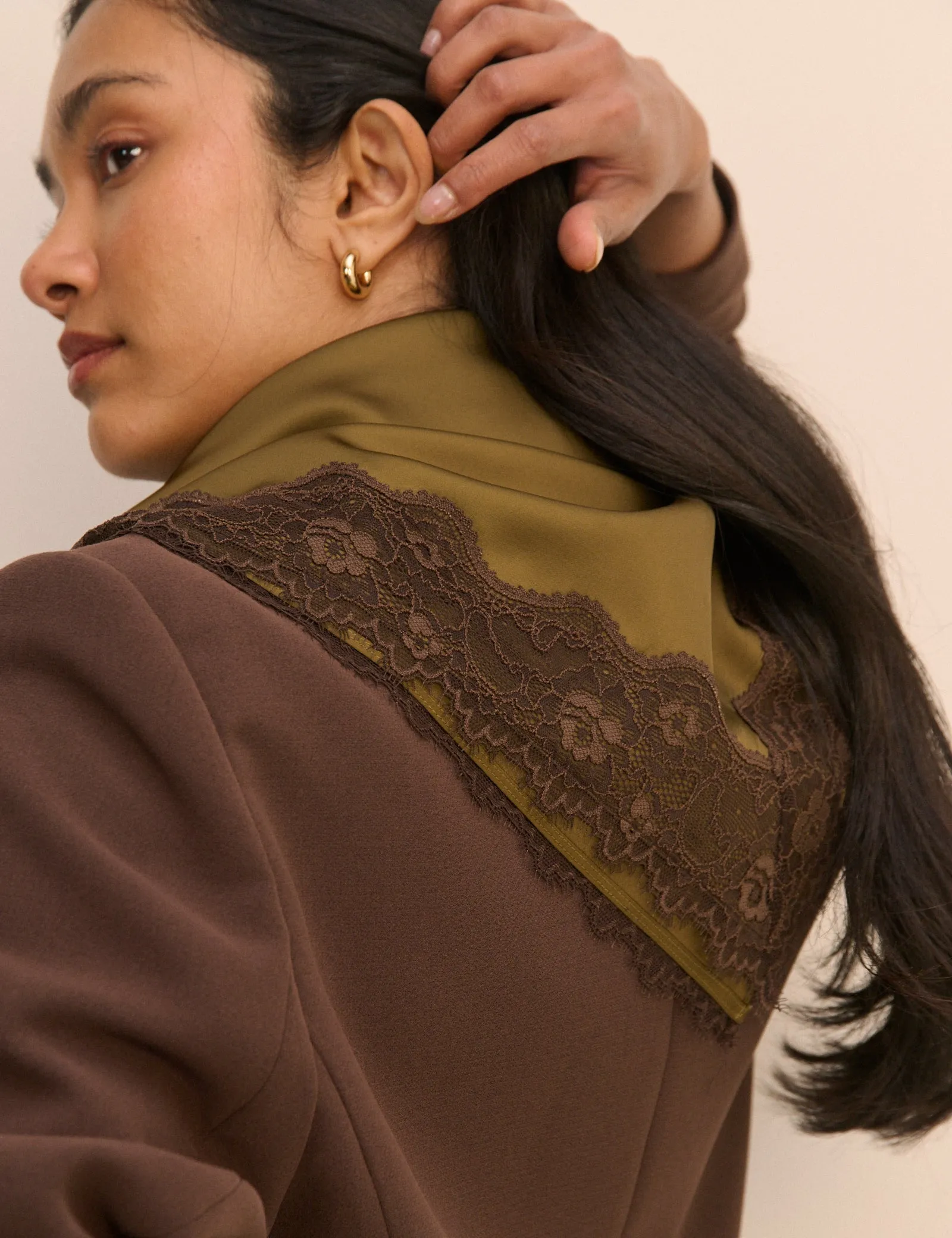 Khaki Green Lace Trim Square Scarf sold by Nobody's Child product image thumbnail 4