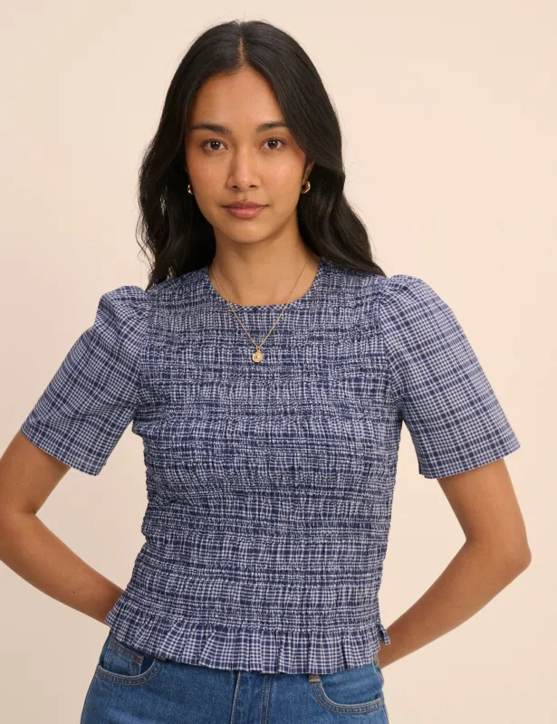 Blue Check Shirred Top made by Nobody's Child