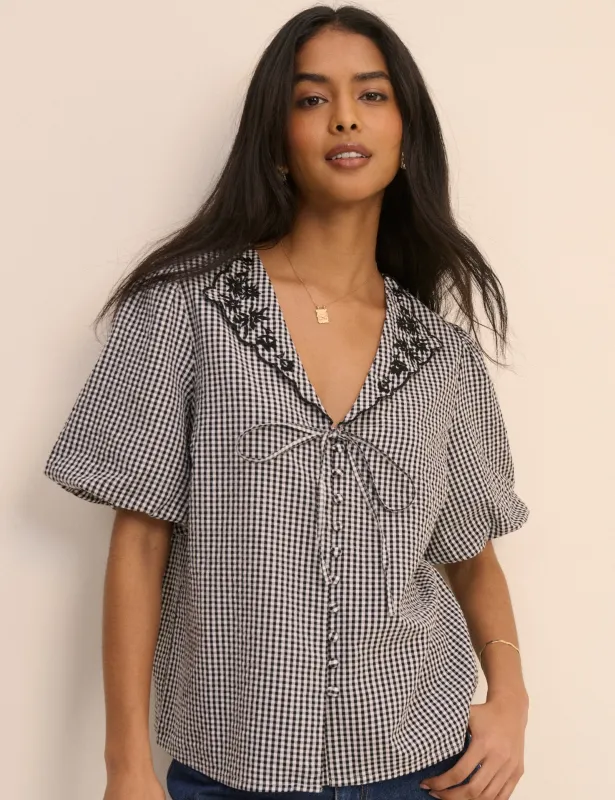 Black and White Gingham Puff Sleeve Isla Top made by Nobody's Child