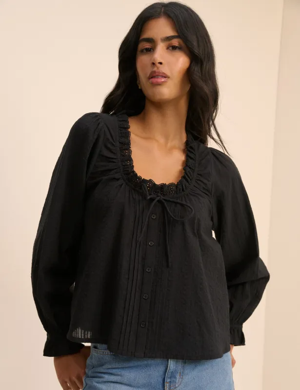 Black Broderie Anglaise Trim Lumi Blouse made by Nobody's Child