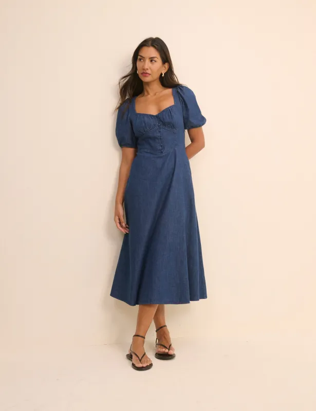 Dark Wash Denim Tulla Midi Dress made by Nobody's Child