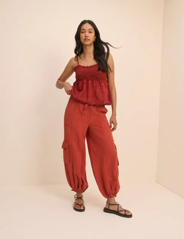 Red Utility Balloon Trousers made by Nobody's Child