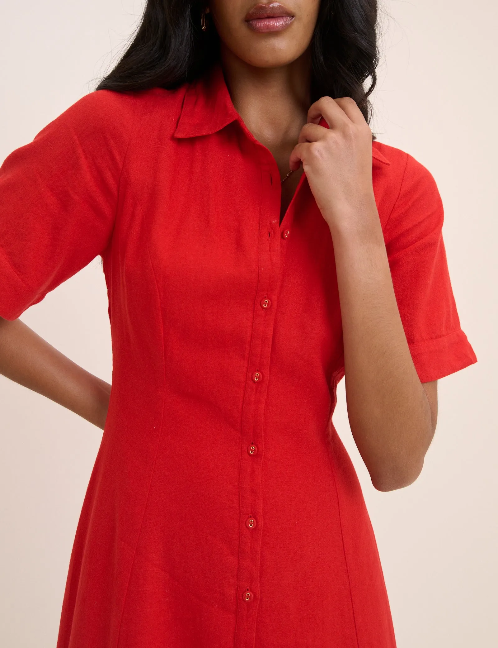 Red Linen-Blend Dillon Shirt Dress sold by Nobody's Child product image thumbnail 4
