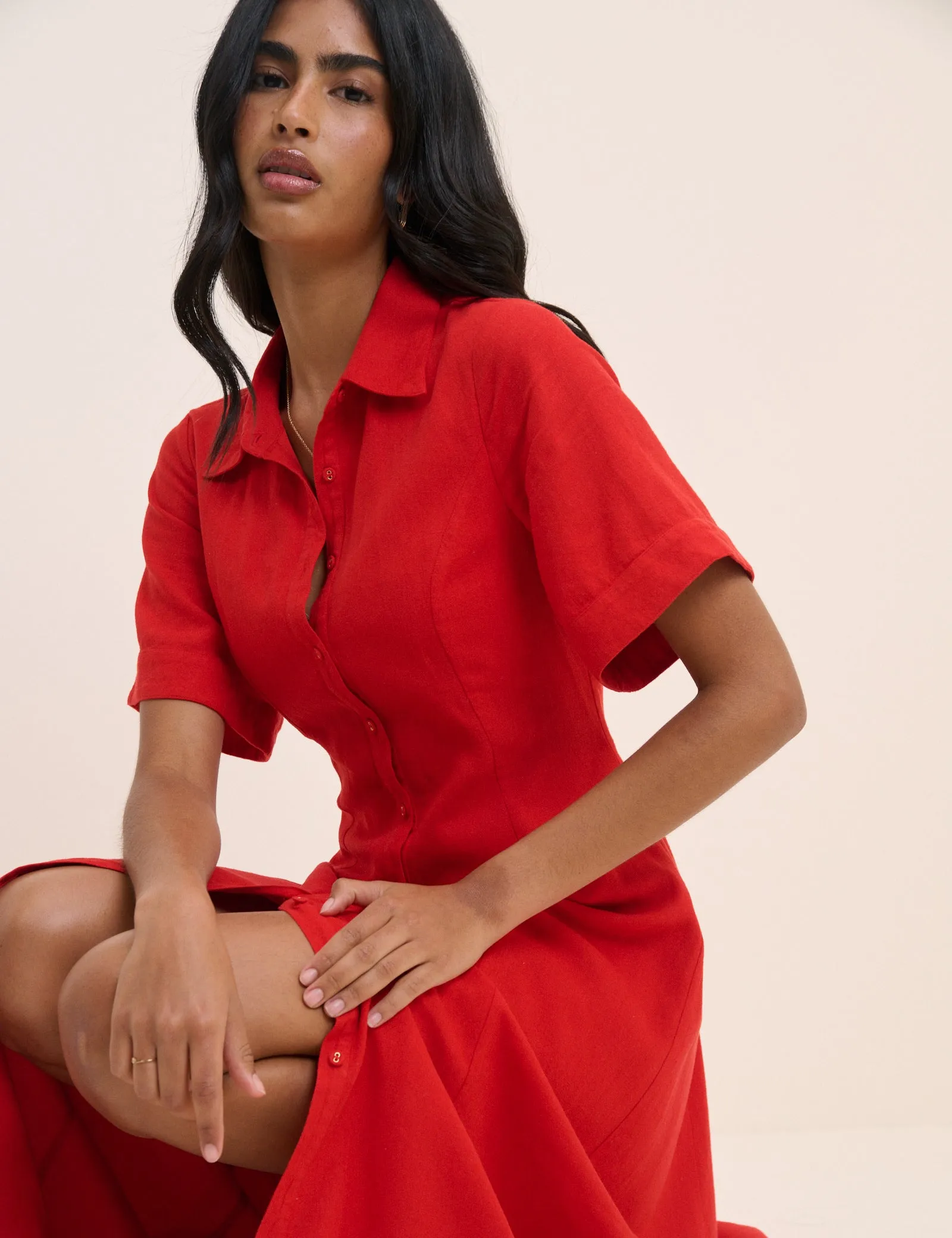 Red Linen-Blend Dillon Shirt Dress sold by Nobody's Child product image thumbnail 2