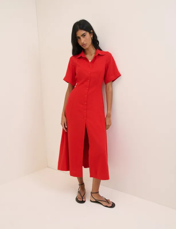 Red Linen-Blend Dillon Shirt Dress made by Nobody's Child