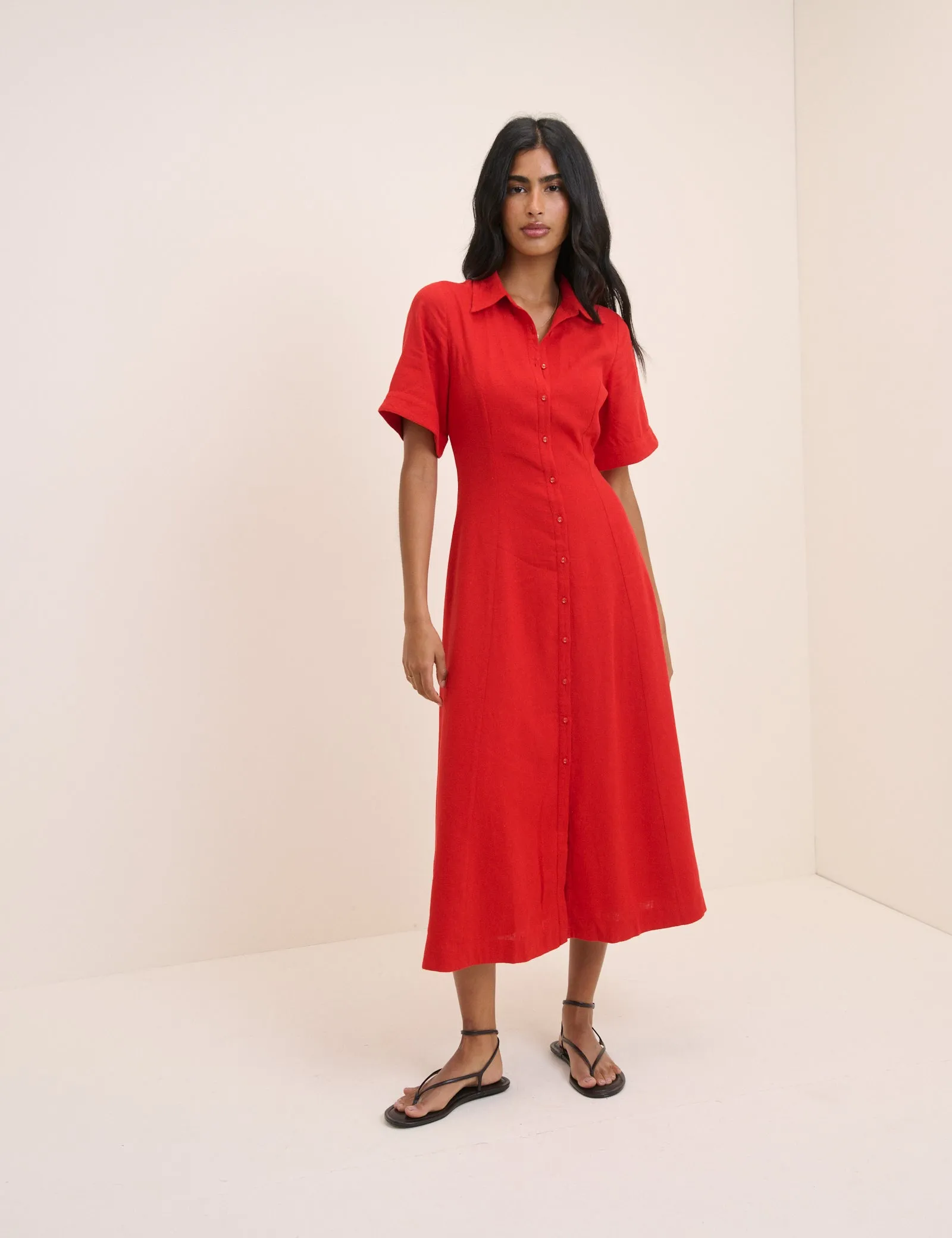 Red Linen-Blend Dillon Shirt Dress sold by Nobody's Child product image thumbnail 3