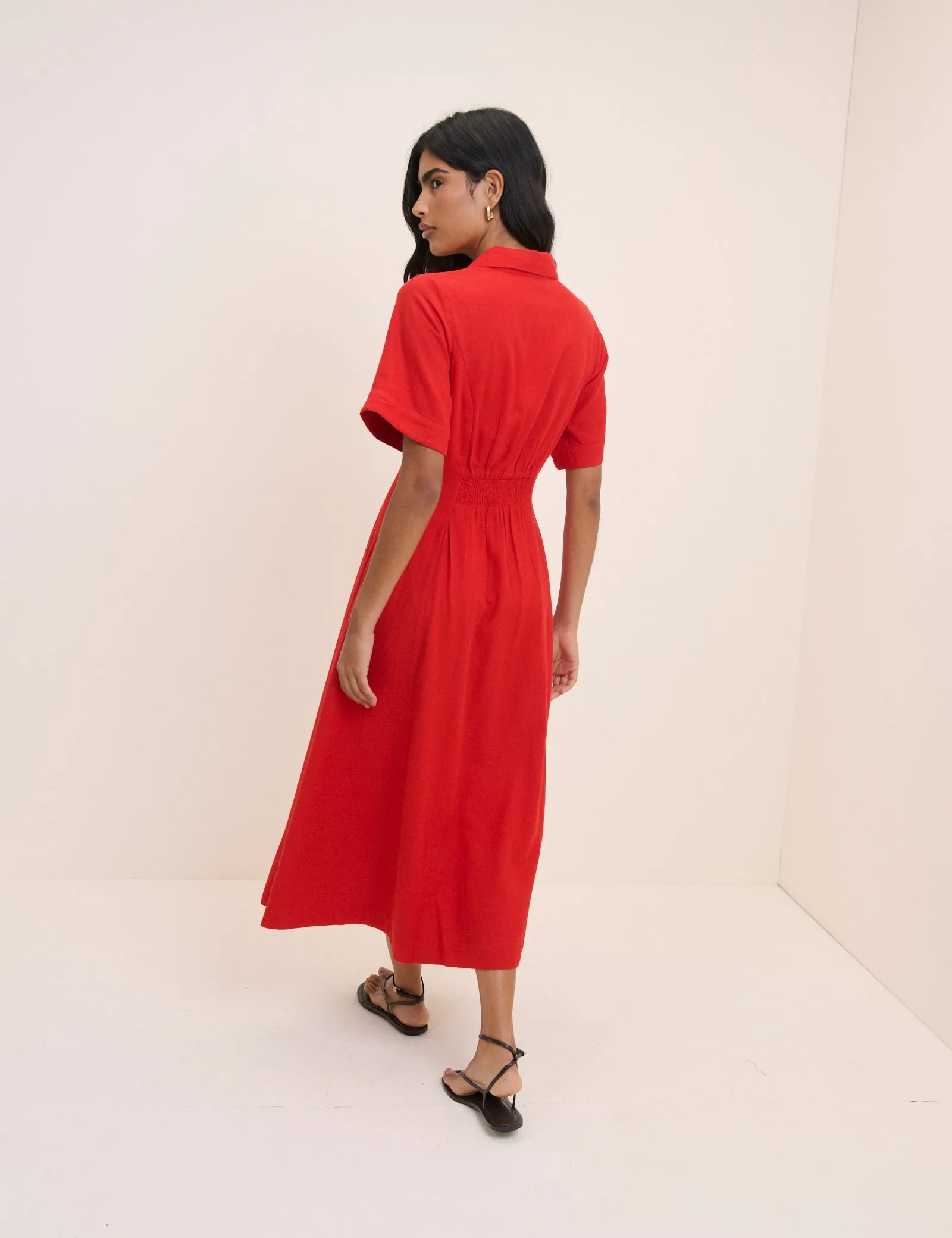 Red Linen-Blend Dillon Shirt Dress sold by Nobody's Child product image thumbnail 5
