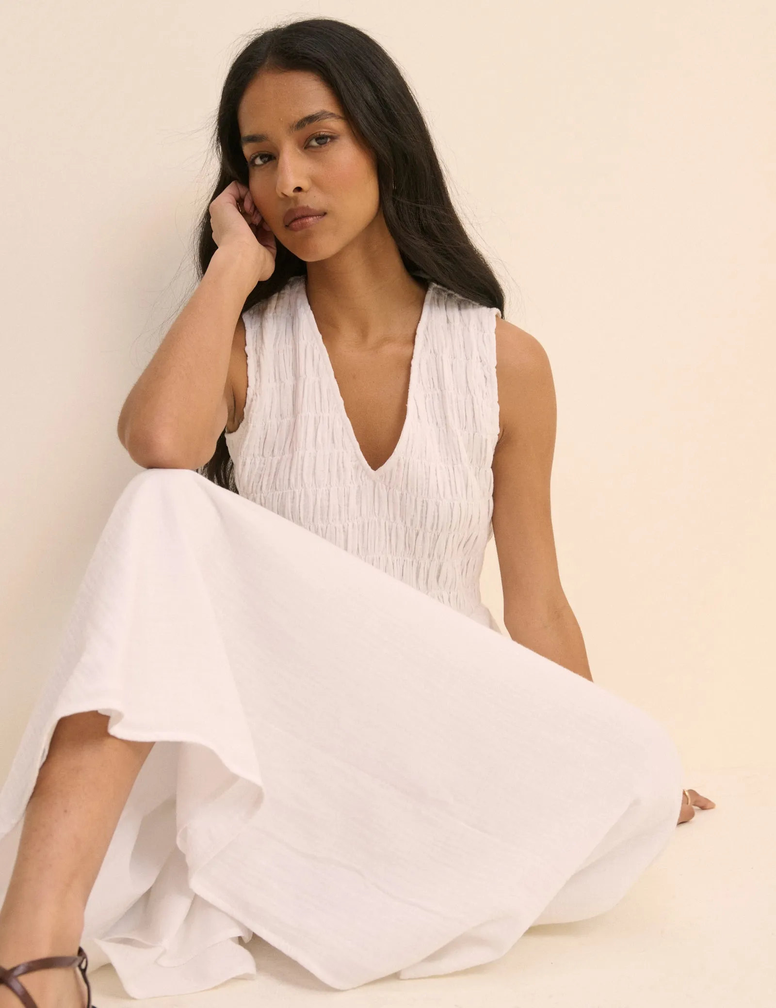 White Sleeveless Audrey Midi Dress sold by Nobody's Child product image thumbnail 3