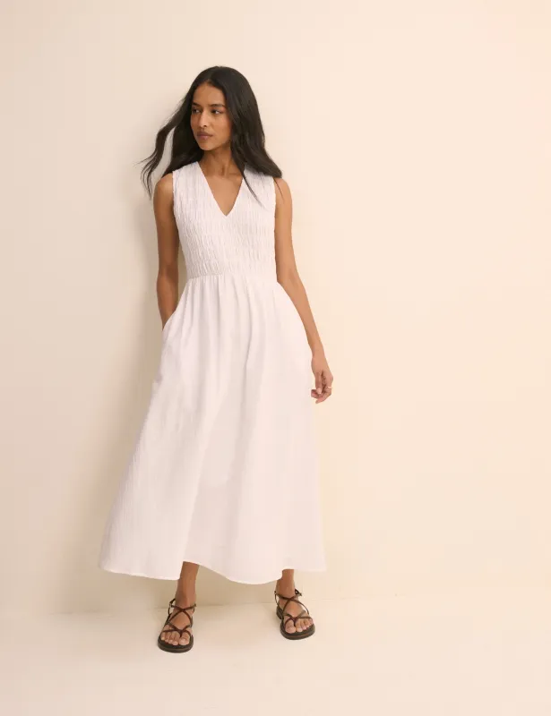 White Sleeveless Audrey Midi Dress made by Nobody's Child