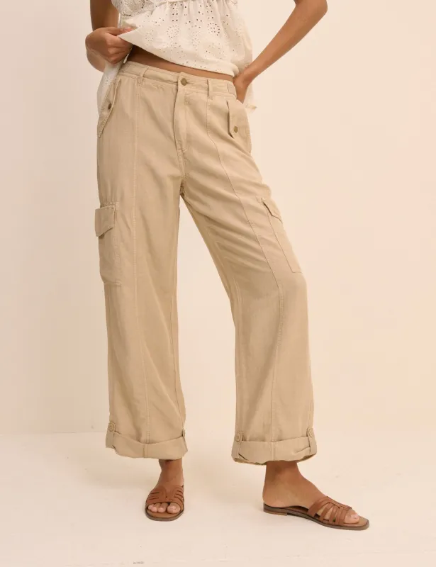 Sand Straight Leg Cargo Trousers made by Nobody's Child