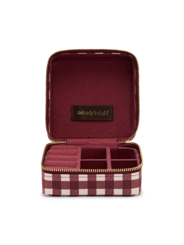 Burgundy Gingham Jewellery Case made by Nobody's Child