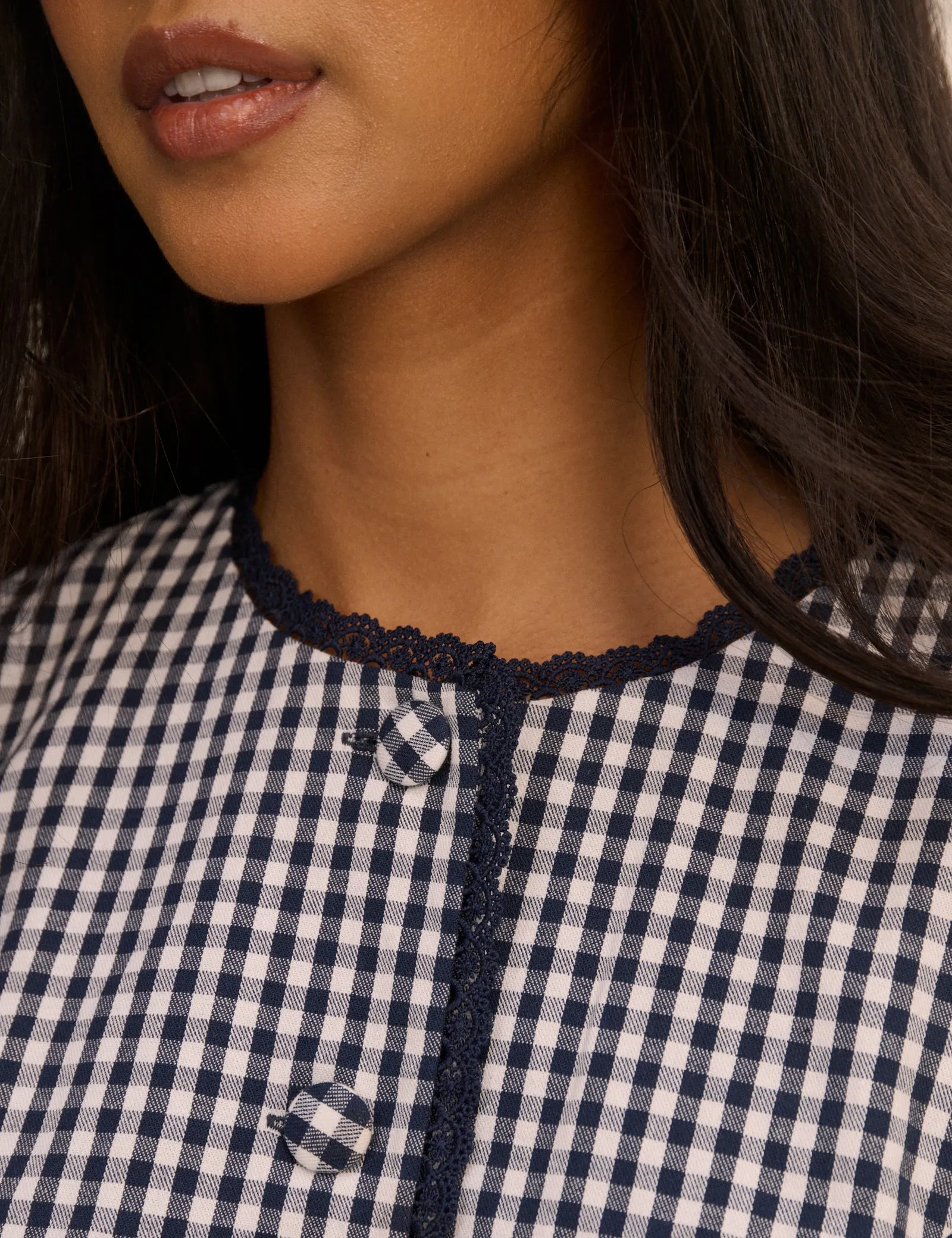 Navy Gingham Puff Sleeve Top sold by Nobody's Child product image thumbnail 3