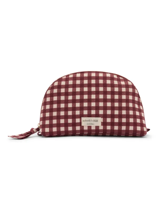 Burgundy Gingham Crescent Large Makeup Bag made by Nobody's Child