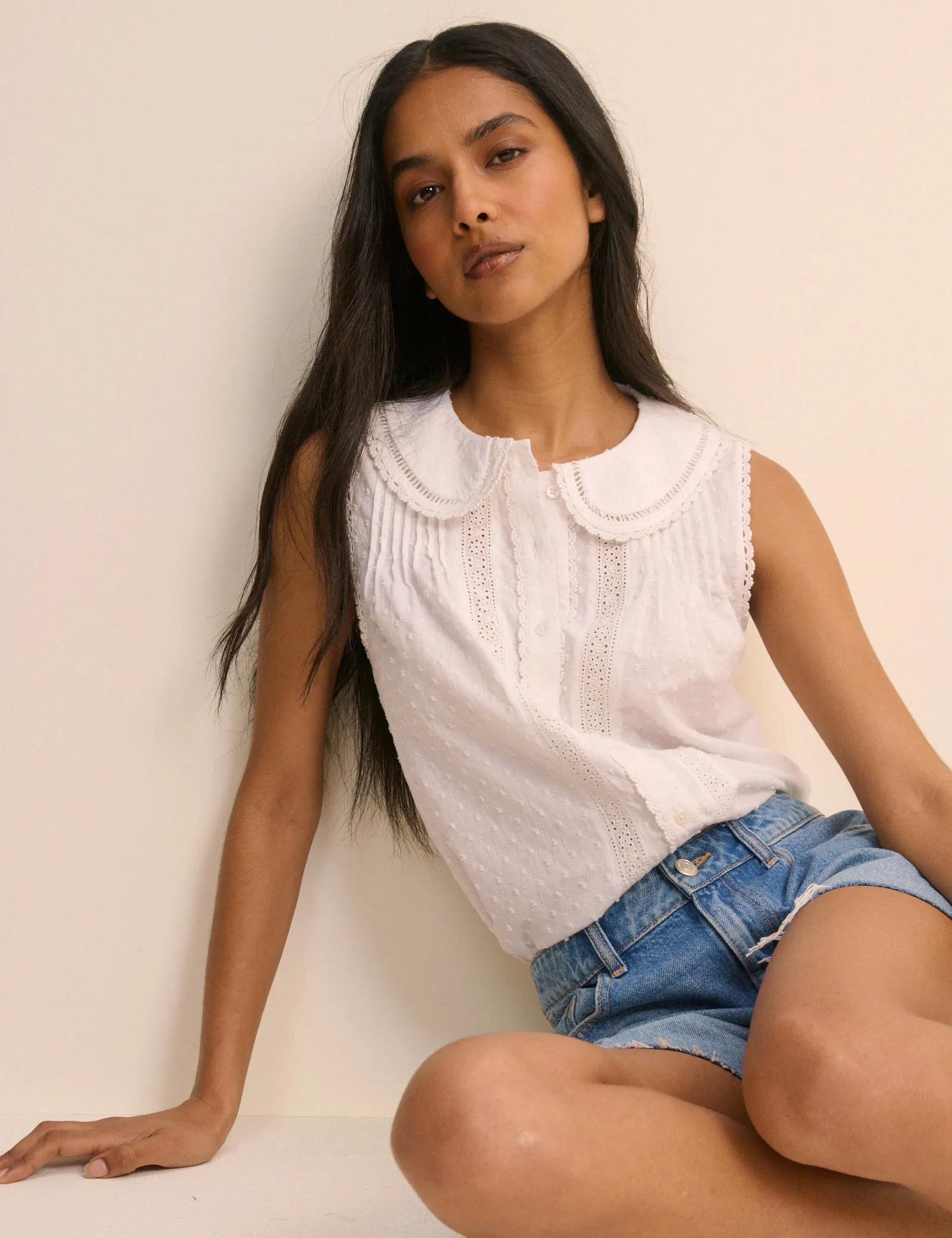 White Peter Pan Collar Sleeveless Blouse sold by Nobody's Child product image thumbnail 3