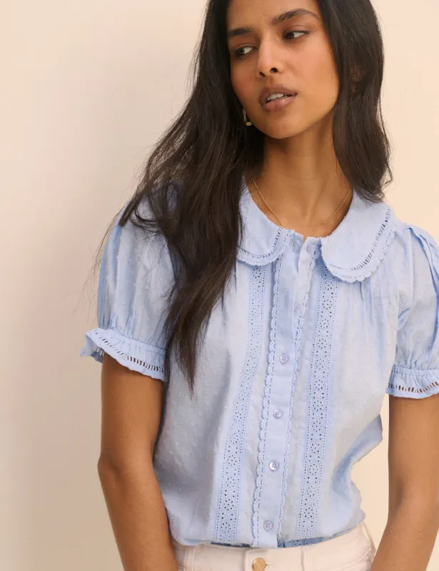 Light Blue Broderie Anglaise Peter Pan Collar Blouse made by Nobody's Child