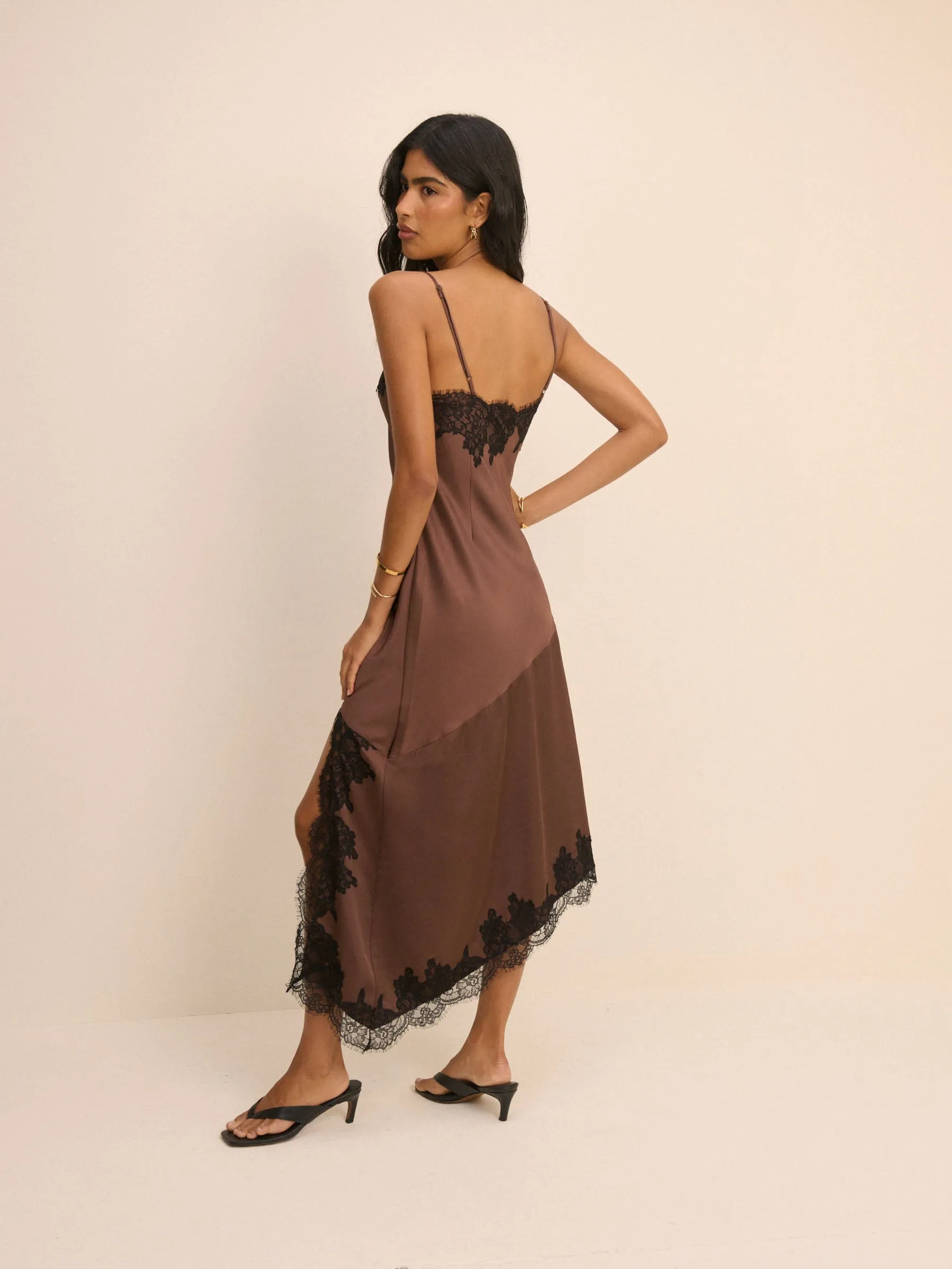 Brown Lace Trim Satin Slip Dress sold by Nobody's Child product image thumbnail 5