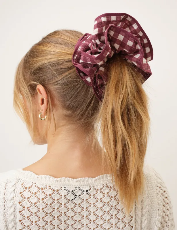 Burgundy Gingham Double Layered Scrunchie made by Nobody's Child