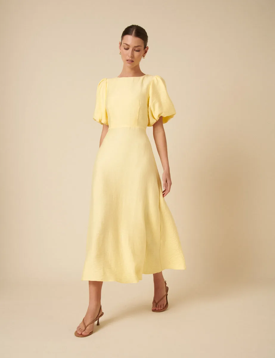 Butter Yellow Puff Sleeve Zola Midi Dress sold by Nobody's Child product image thumbnail 4
