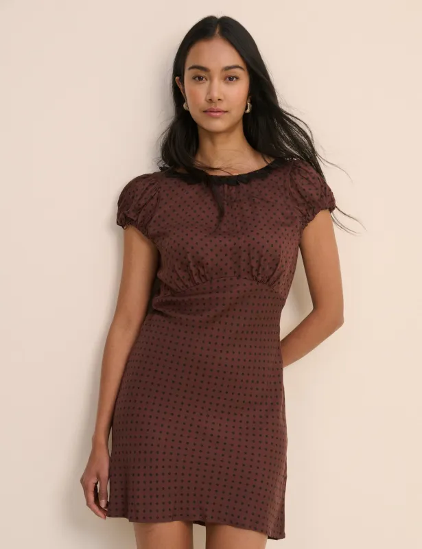 Brown Polka Dot Puff Sleeve Marianna Midi Dress made by Nobody's Child