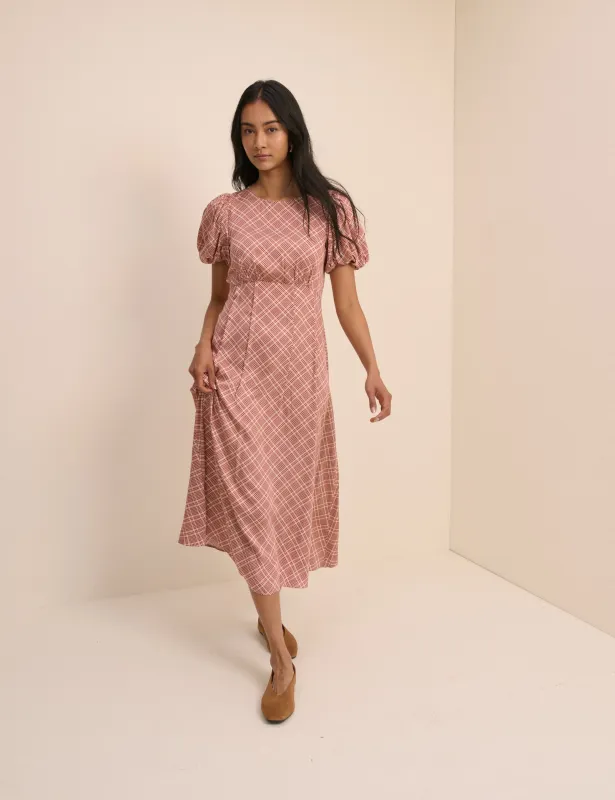 Red Check Puff Sleeve Quinn Midi Dress made by Nobody's Child