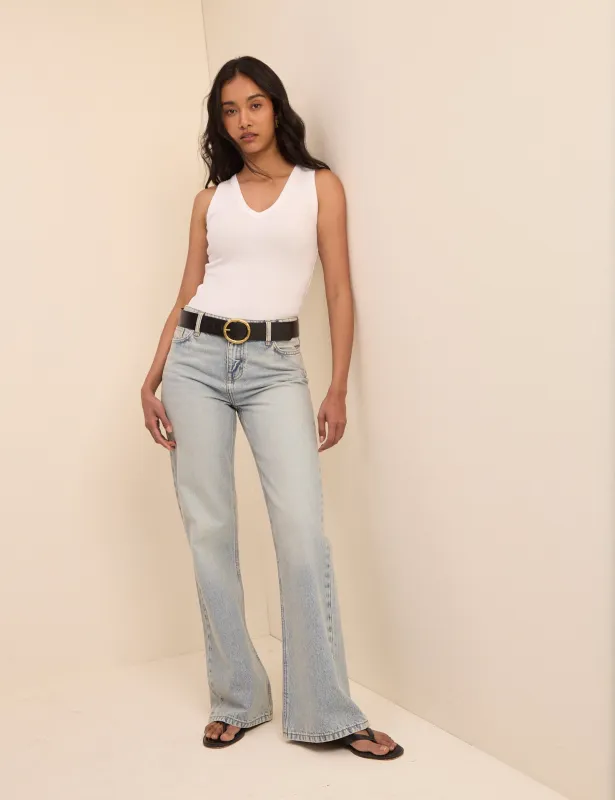 Light Blue Low Rise Penny Relaxed Flare Jeans made by Nobody's Child