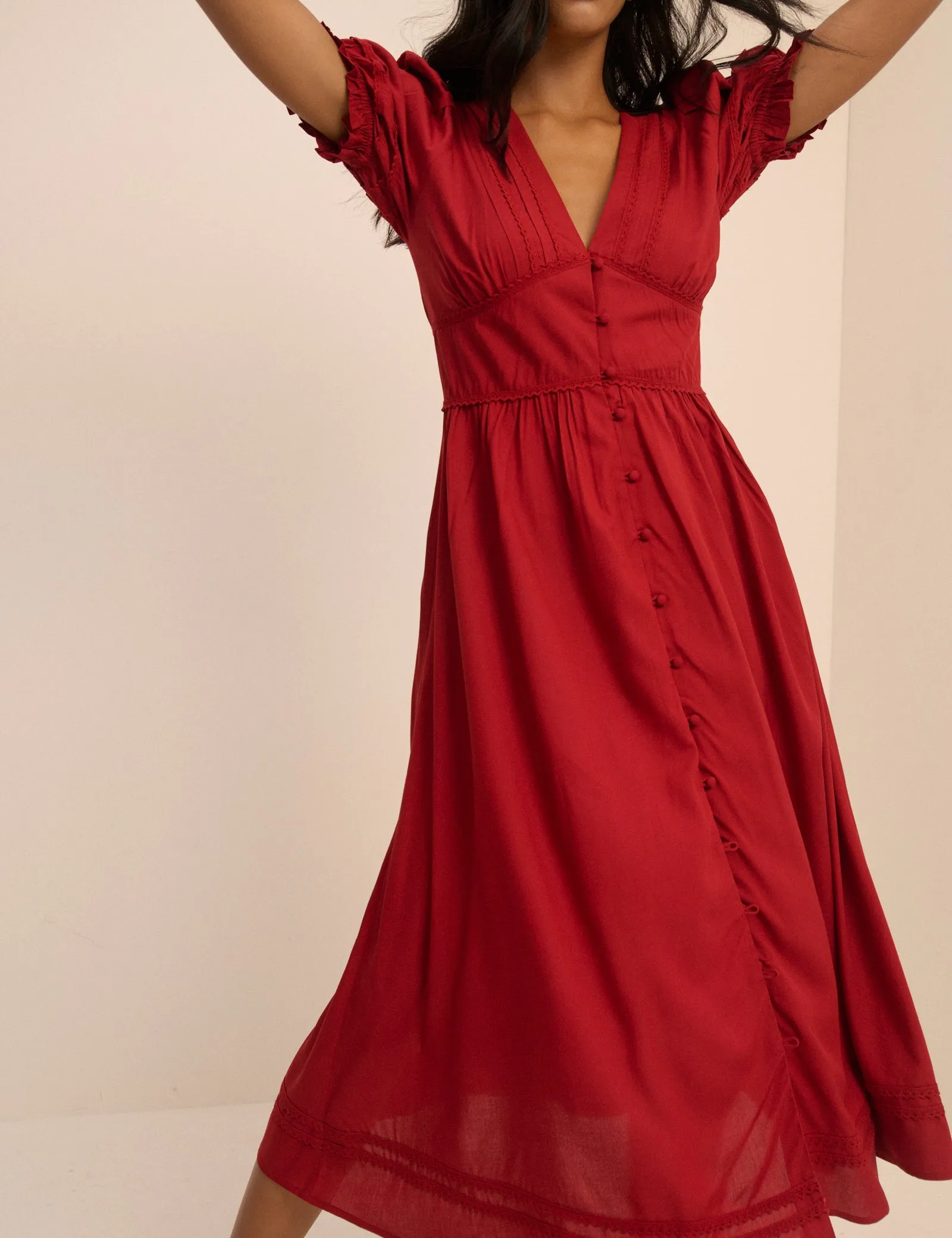 Red Button Front Frances Midi Dress sold by Nobody's Child product image thumbnail 4