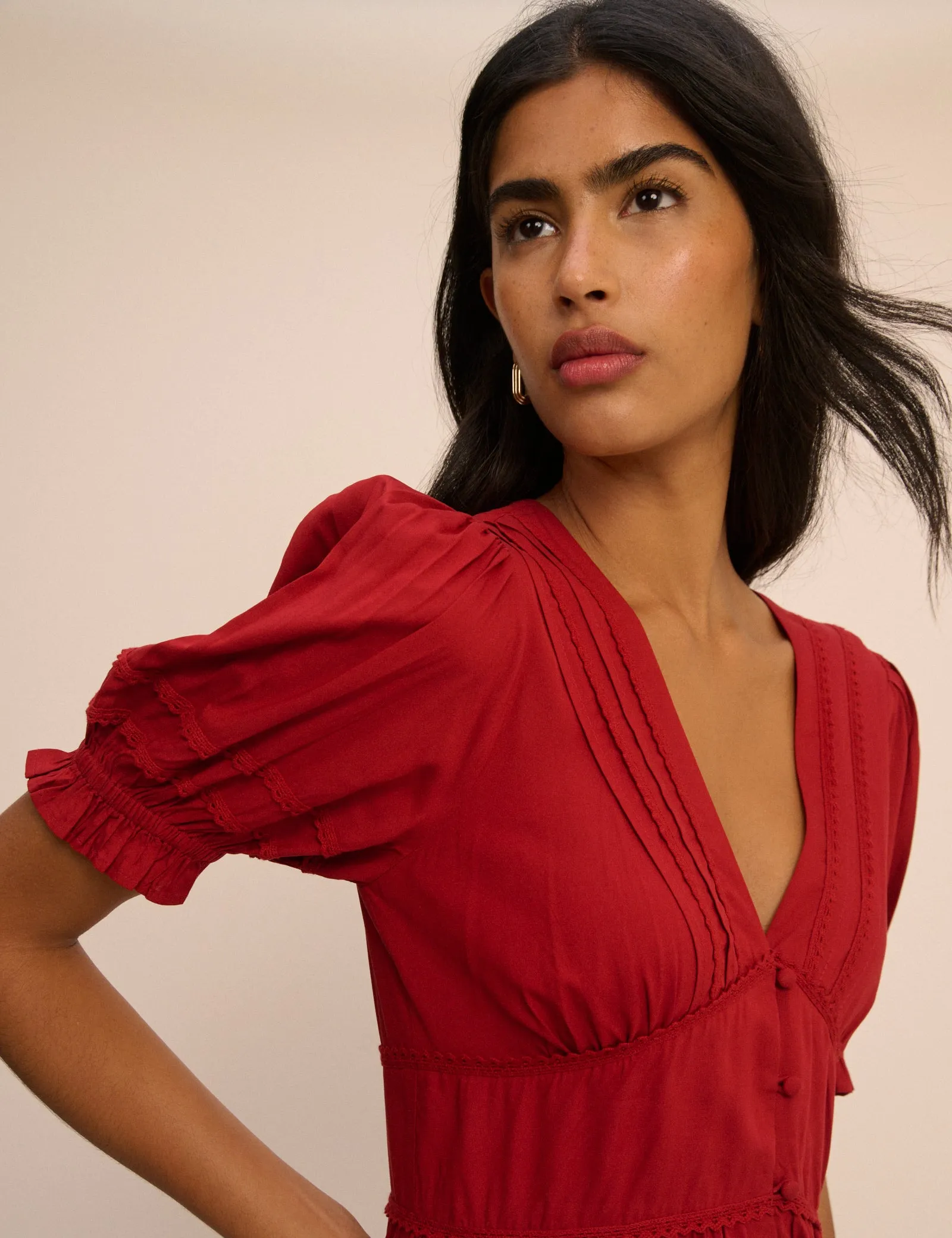 Red Button Front Frances Midi Dress sold by Nobody's Child product image thumbnail 2