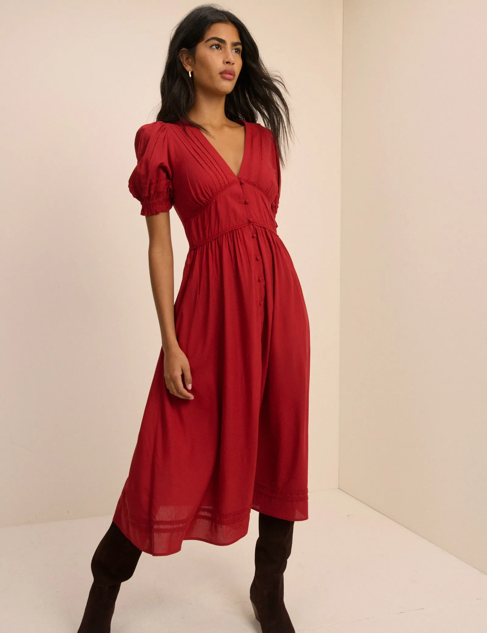 Red Button Front Frances Midi Dress sold by Nobody's Child product image thumbnail 3
