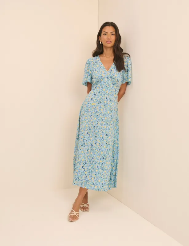 Blue Floral Atlas Midi Dress made by Nobody's Child