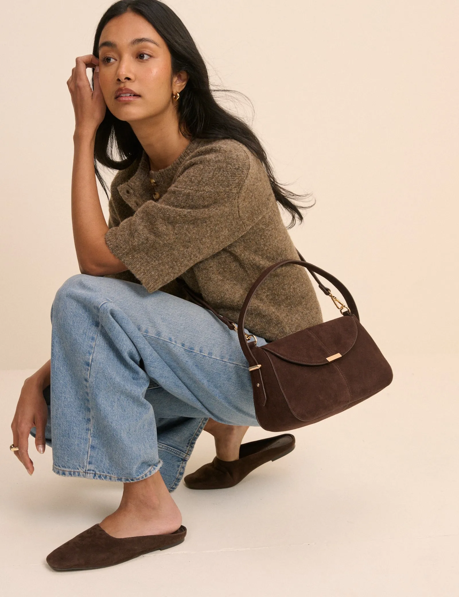 Chocolate Brown Suede Foldover Bag sold by Nobody's Child product image thumbnail 5