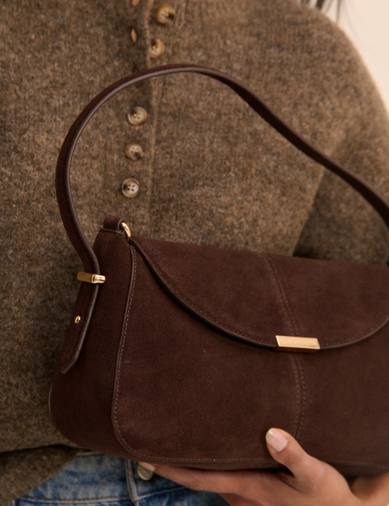 Chocolate Brown Suede Foldover Bag sold by Nobody's Child product image thumbnail 3