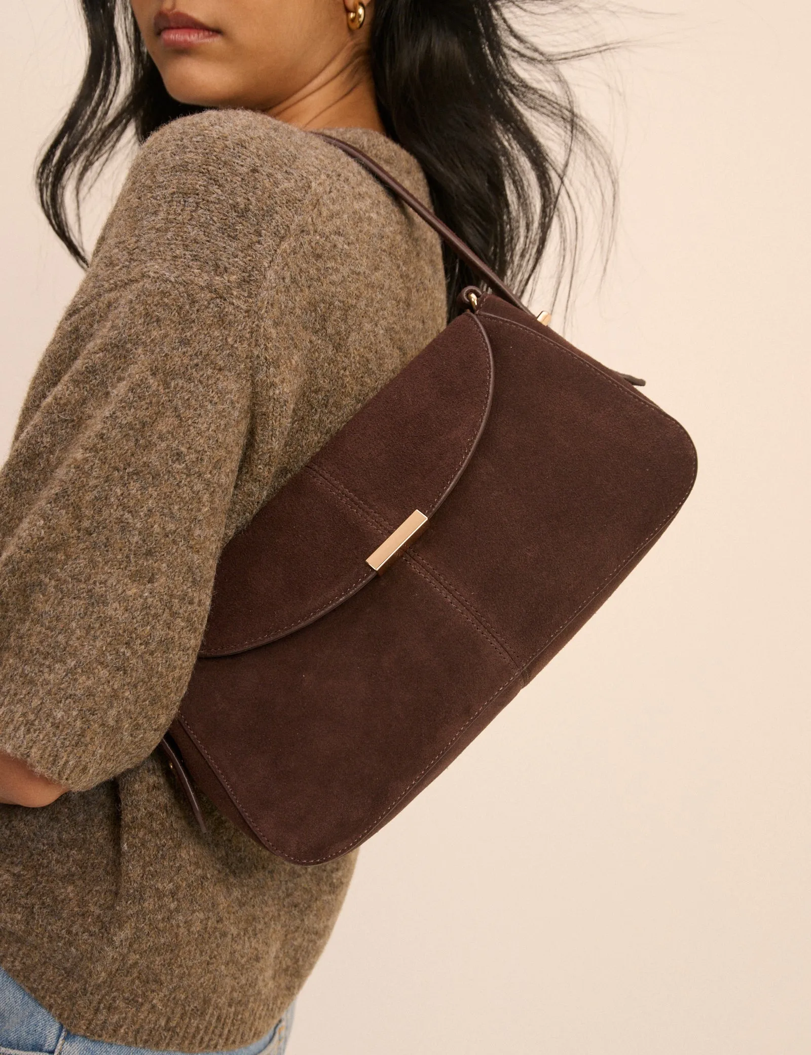 Chocolate Brown Suede Foldover Bag sold by Nobody's Child