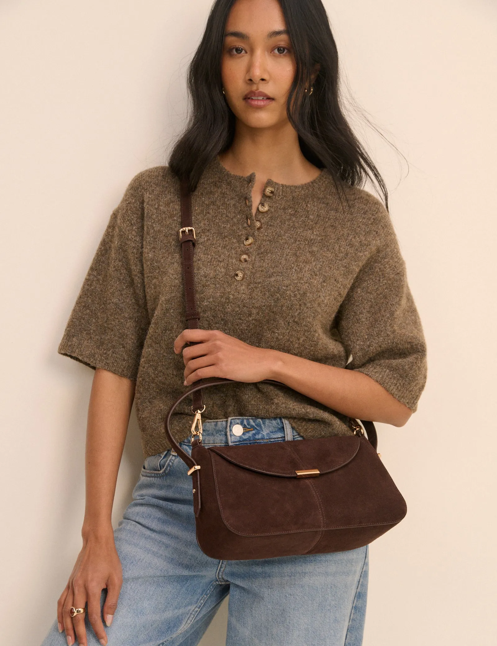 Chocolate Brown Suede Foldover Bag sold by Nobody's Child product image thumbnail 2