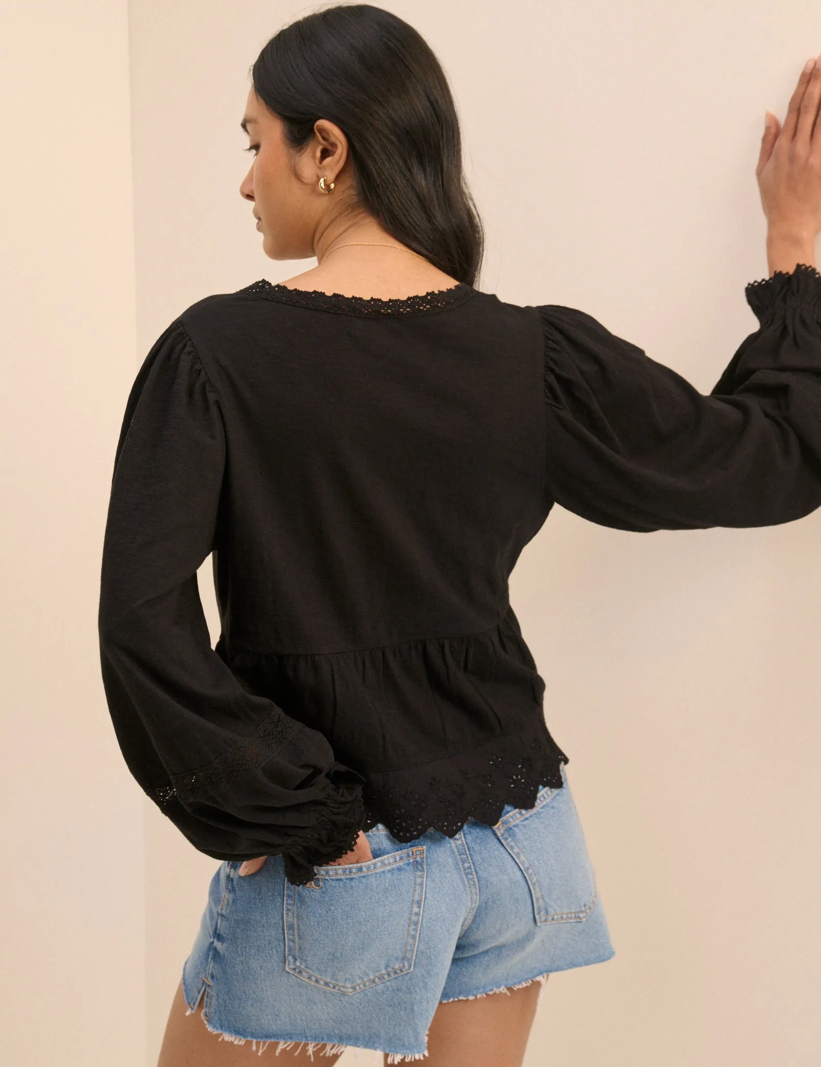 Black Embroidered Tie Front Blouse sold by Nobody's Child product image thumbnail 5