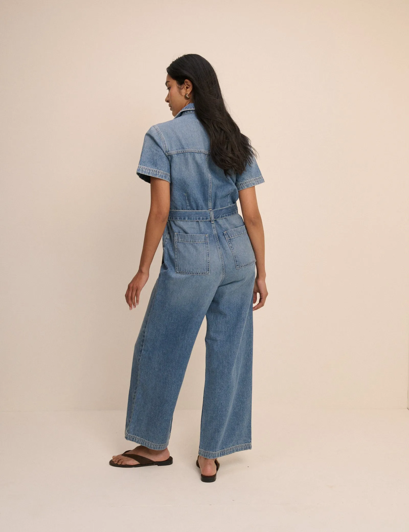 Mid Wash Denim Tie Waist Mylos Jumpsuit sold by Nobody's Child product image thumbnail 5