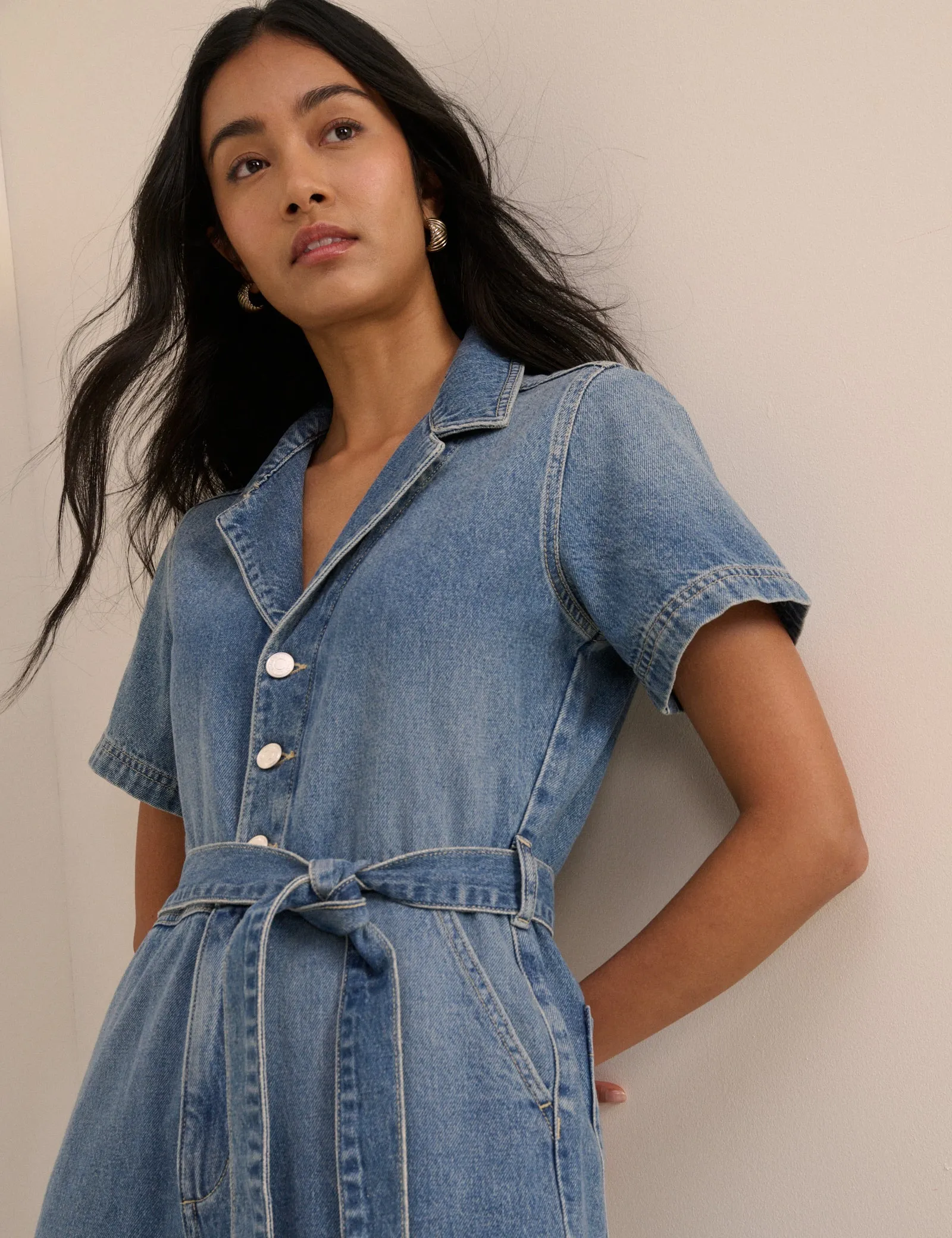 Mid Wash Denim Tie Waist Mylos Jumpsuit sold by Nobody's Child product image thumbnail 2