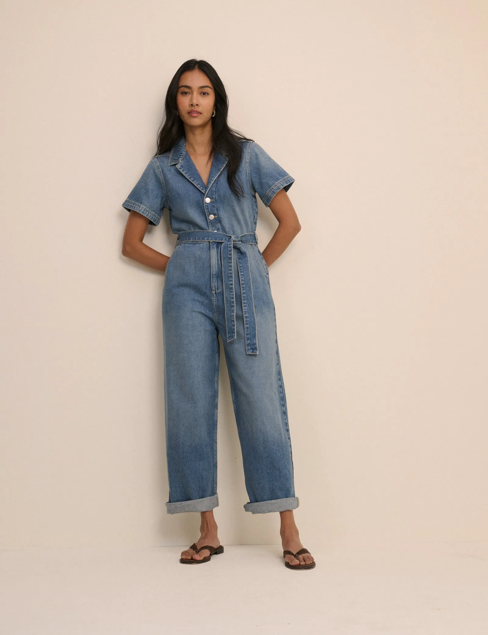 Mid Wash Denim Tie Waist Mylos Jumpsuit sold by Nobody's Child product image thumbnail 3