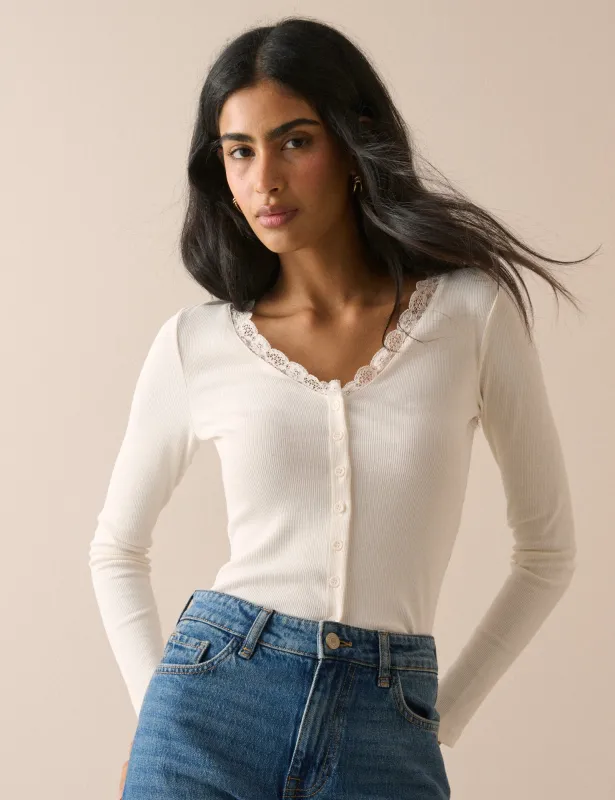 Cream Lace Trim Rib Cardigan made by Nobody's Child