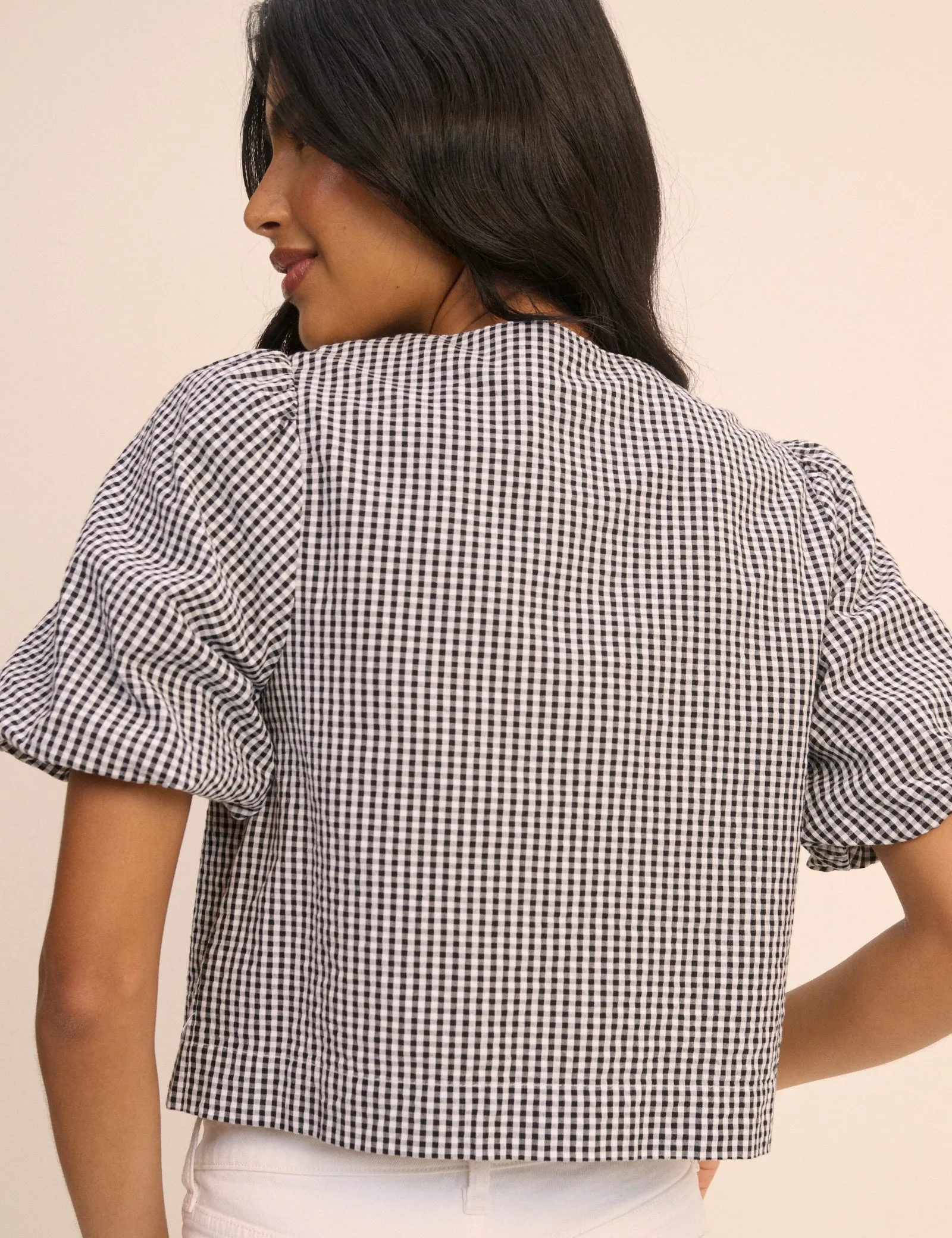 Black and White Gingham Puff Sleeve Sammie Top sold by Nobody's Child product image thumbnail 5