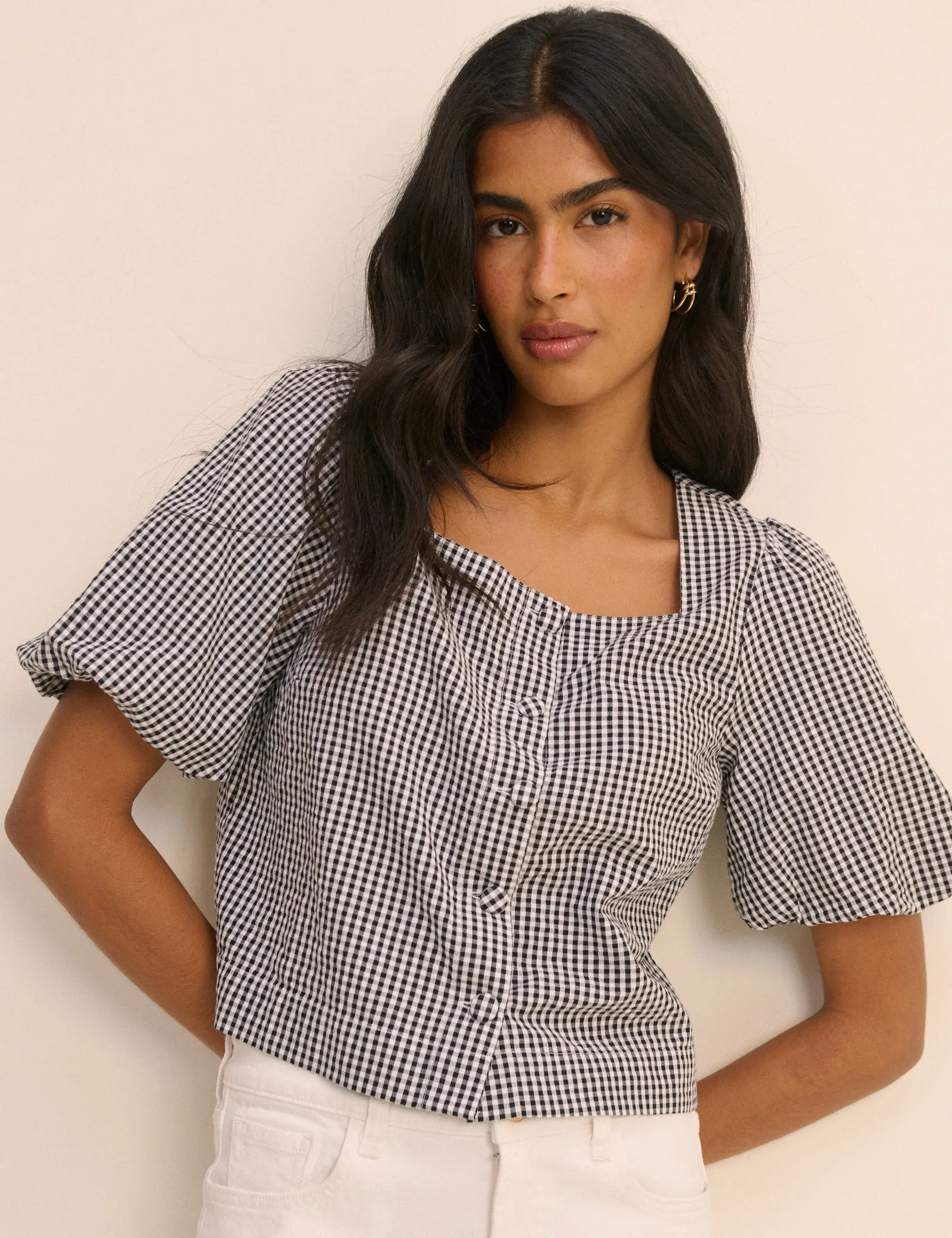 Black and White Gingham Puff Sleeve Sammie Top sold by Nobody's Child