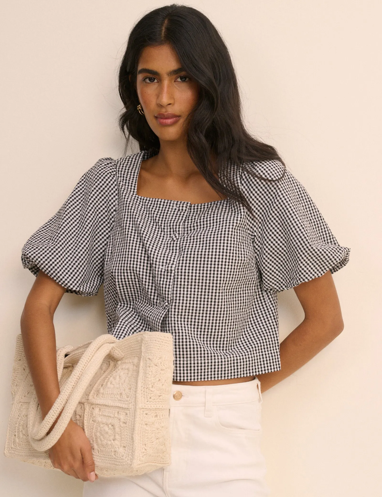 Black and White Gingham Puff Sleeve Sammie Top sold by Nobody's Child product image thumbnail 4
