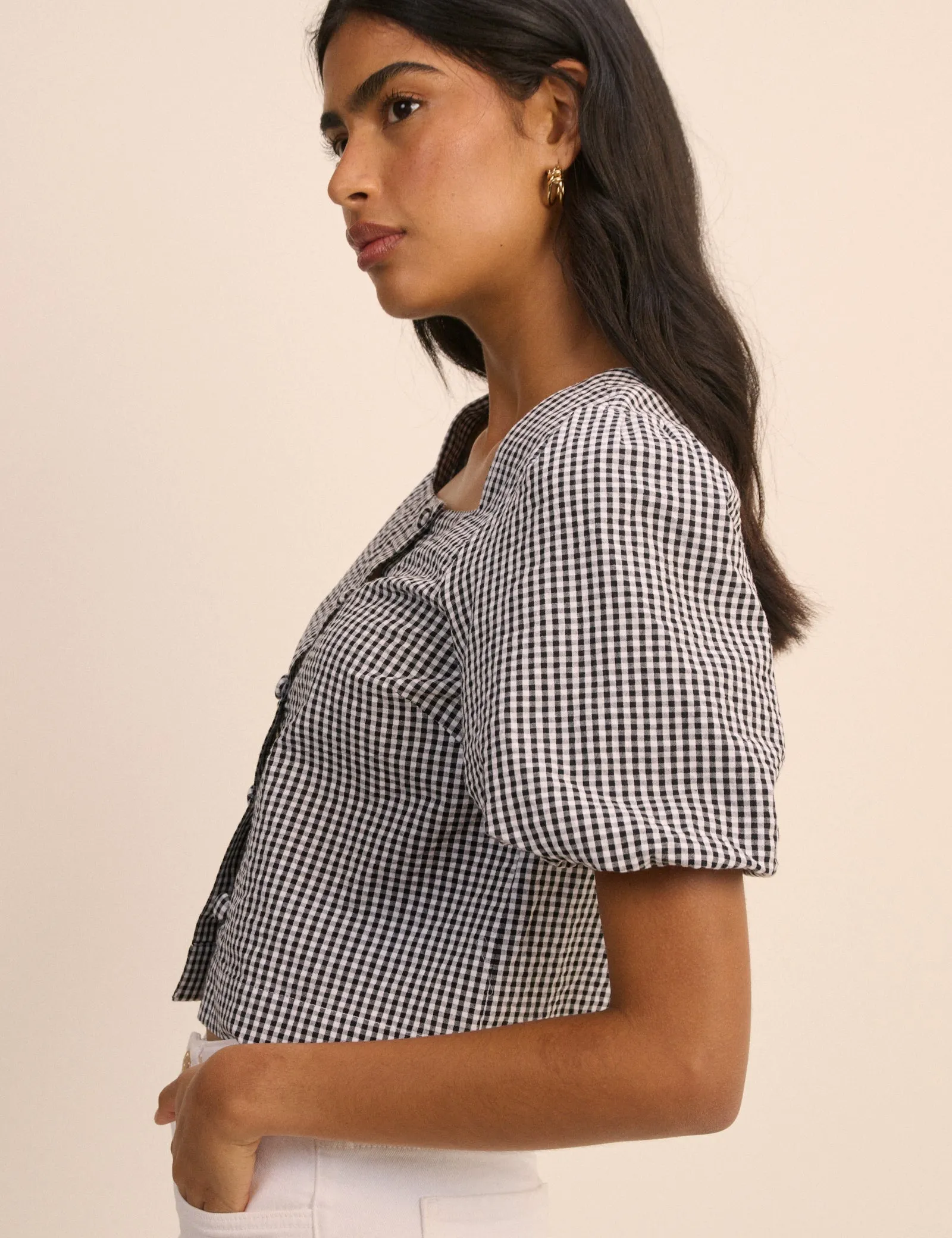 Black and White Gingham Puff Sleeve Sammie Top sold by Nobody's Child product image thumbnail 3